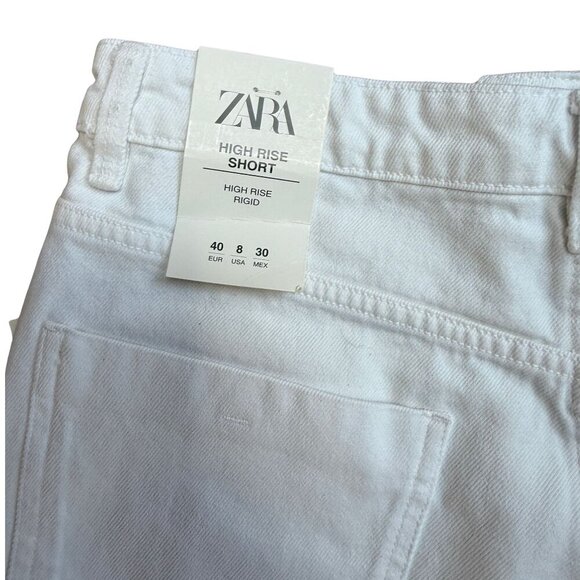Zara Womens High Rise White Denim Shorts Size 8 Raw Hem - Picture 3 of 4
